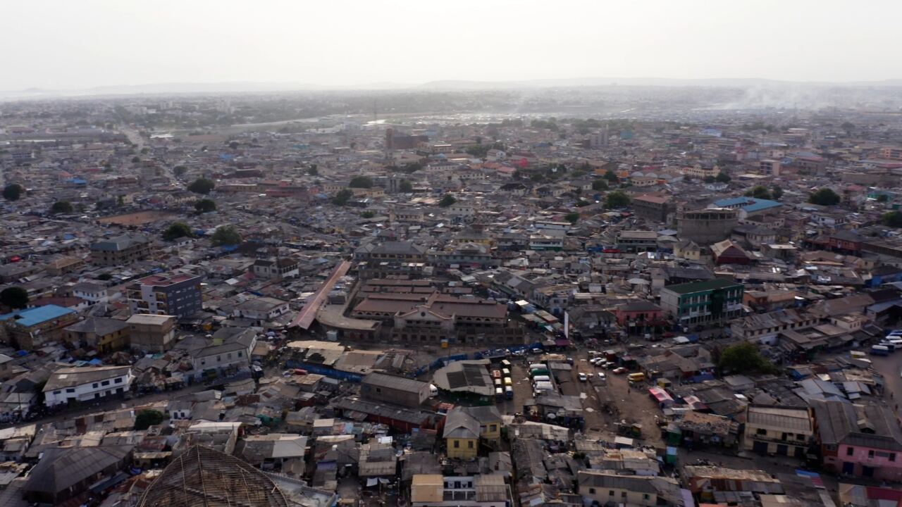 An aerial view of a sprawling African city