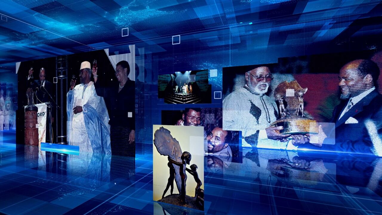 Film still: archive photographs of ACCORD events and leaders in a digital collage