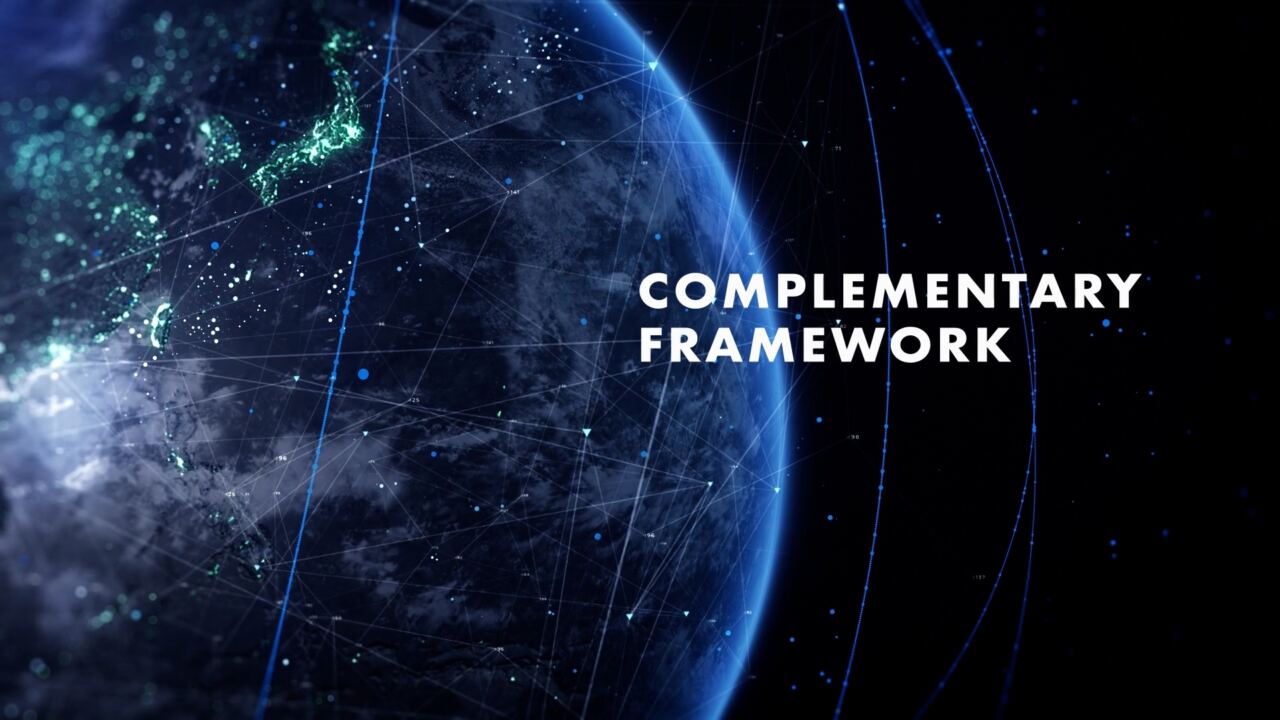 Film still: the Earth with the words complementary framework