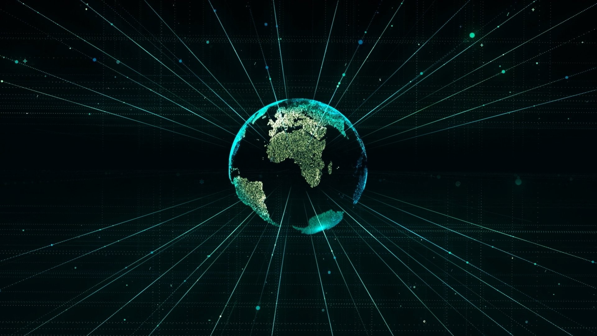 A glowing digital globe centred on Africa, with lines of light radiating outwards