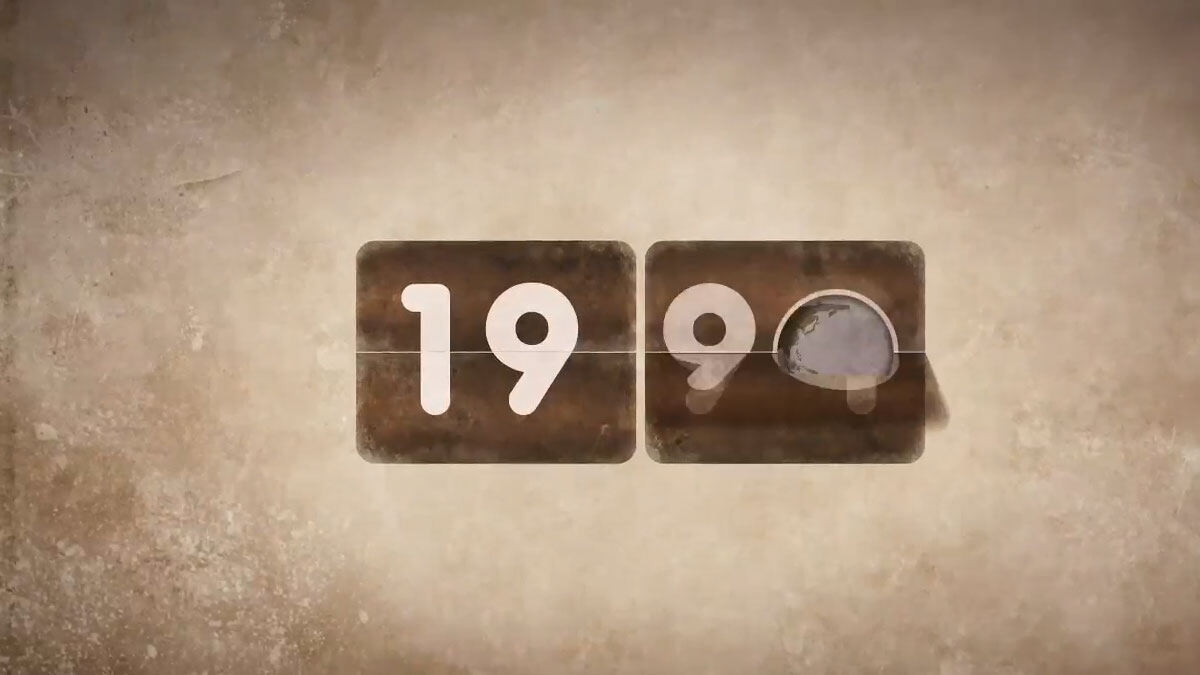 Animation still: a flip counter turning through the 1990s