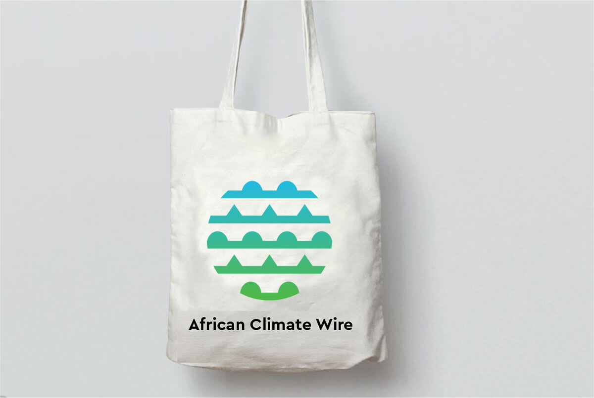 A cotton tote bag with the African Climate Wire logo
