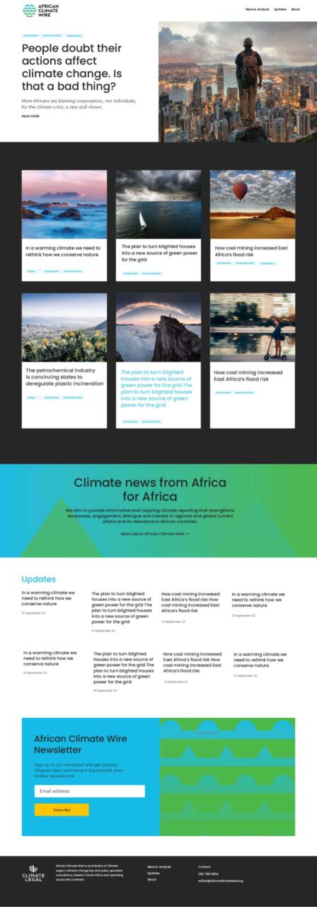 African Climate Wire website homepage, full length