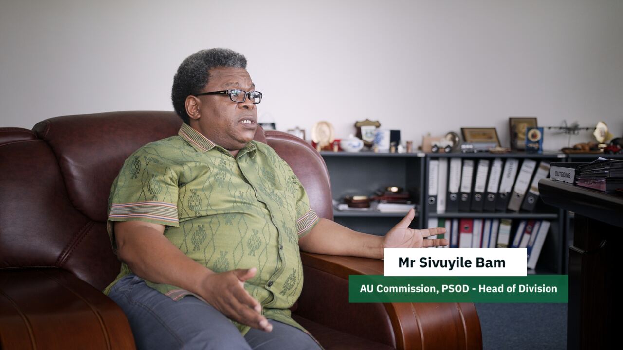 Sivuyile Bam, Head of Division at the AU Commission, interviewed in his office