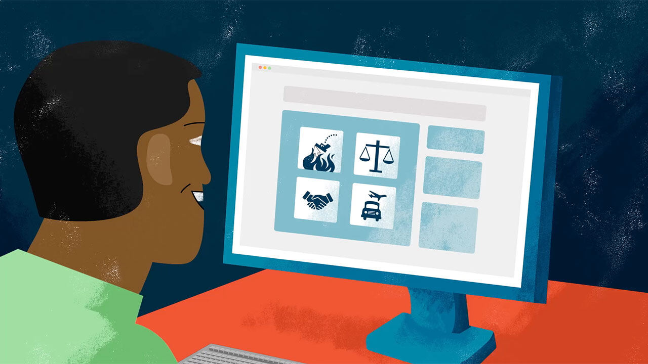Animation still: an expert choosing areas of expertise on the roster website
