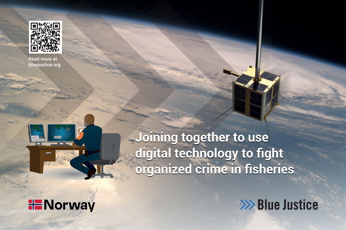 A Blue Justice campaign graphic: joining together to use digital technology to fight organised crime in fisheries