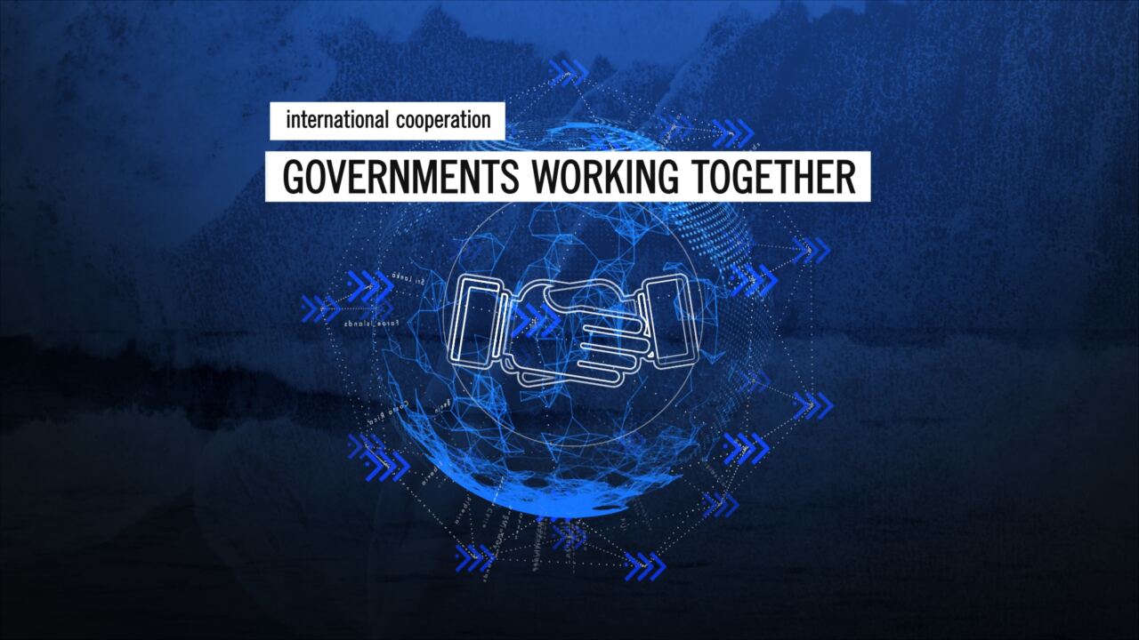 Animation still: governments working together, from the Blue Justice Community film