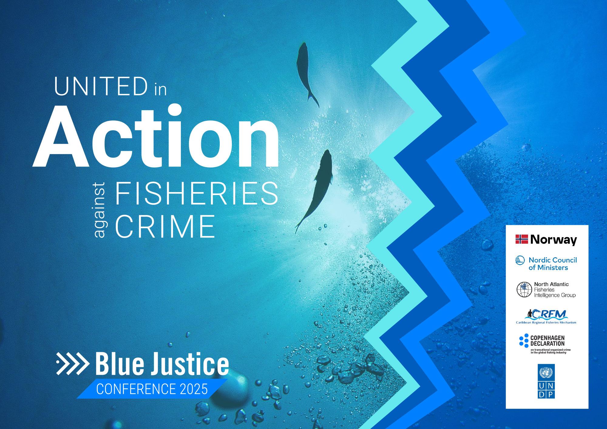 A Blue Justice Conference 2025 stage backdrop with the zigzag and partner logos