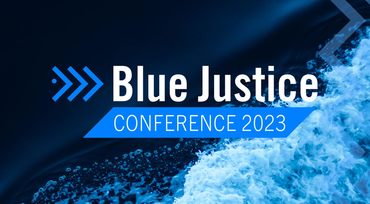 The Blue Justice Conference 2023 logo over a breaking wave