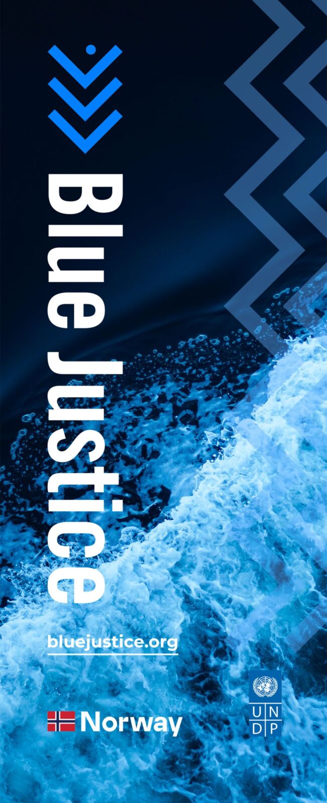 A vertical Blue Justice banner with the Norway and UNDP logos
