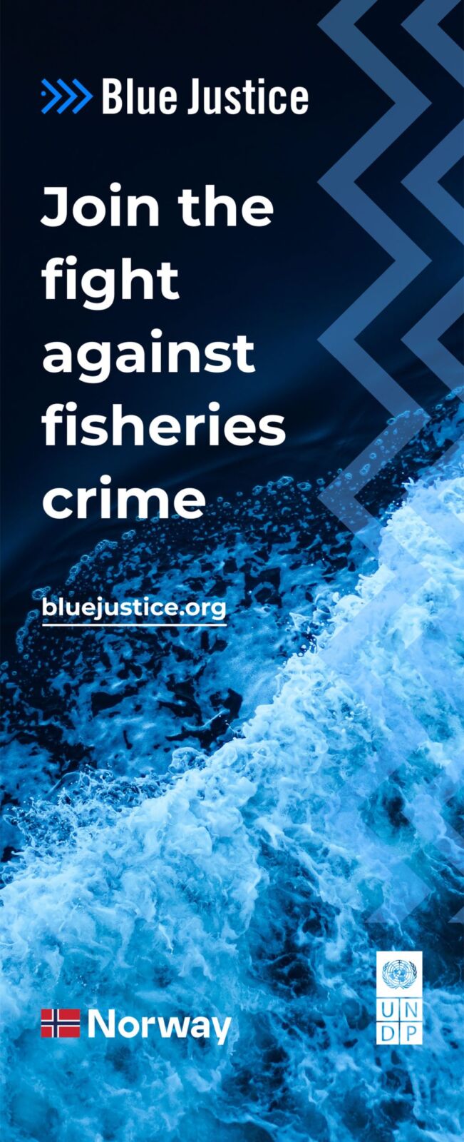 A Blue Justice roll-up banner: Join the fight against fisheries crime