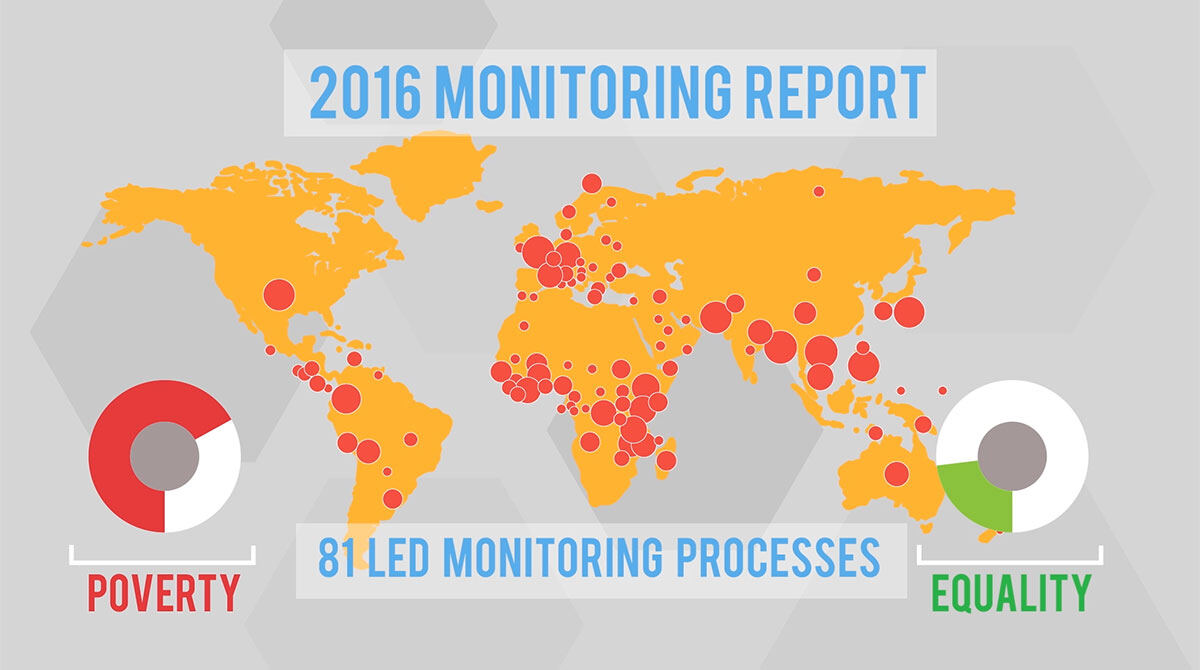 Animation still: a world map of the 81 countries in the 2016 monitoring round