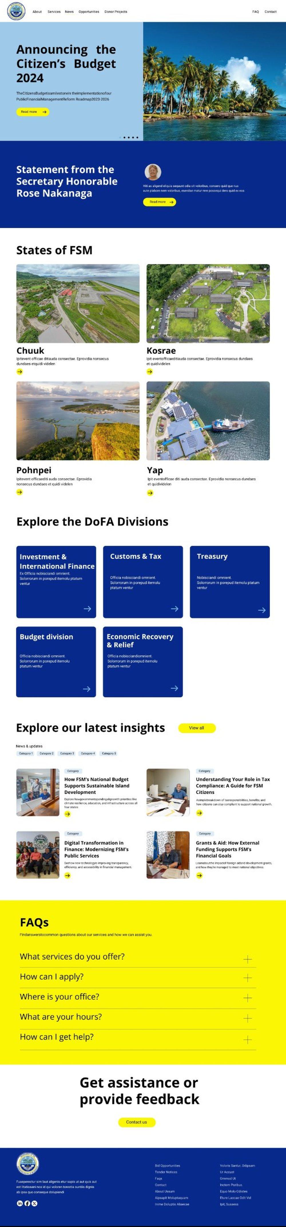 Department of Finance and Administration website homepage, full length