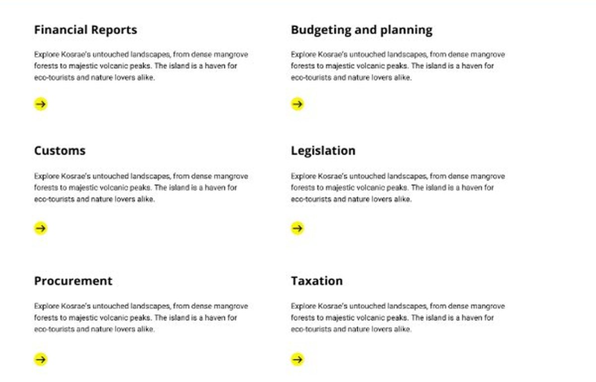Service list for financial reports, budgeting and planning, customs, legislation, procurement and taxation