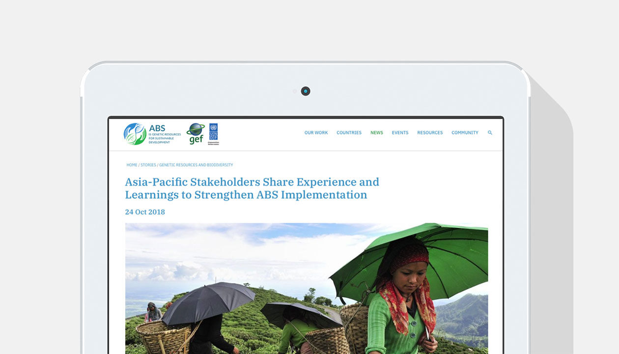 A news story on the Global ABS Project website, on a tablet
