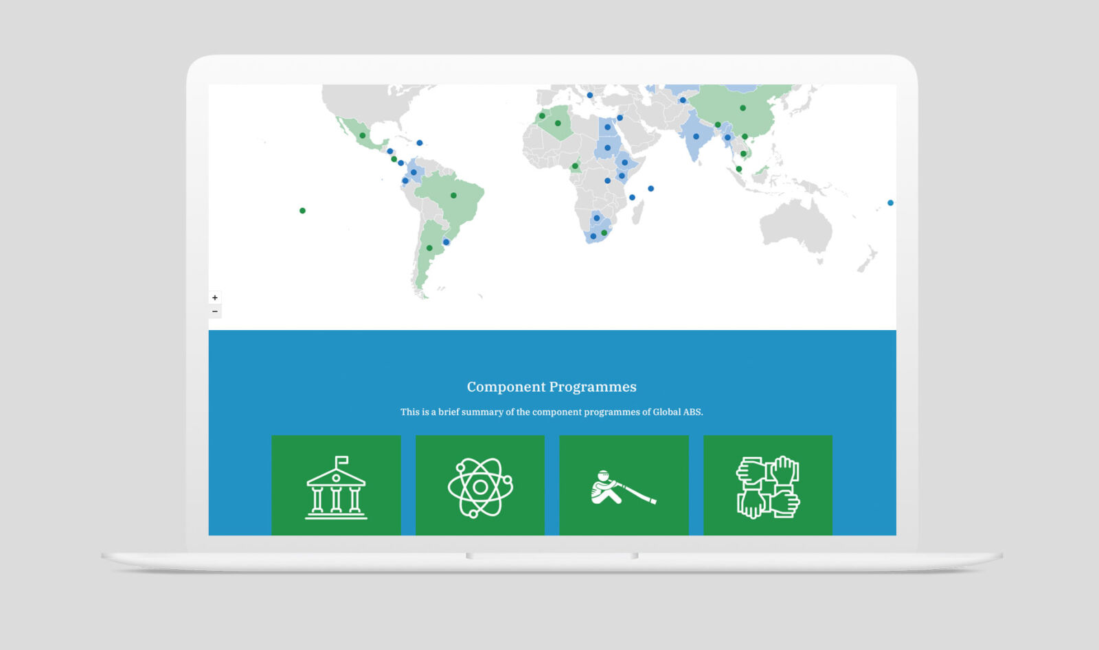 The Global ABS Project website showing an interactive map of participating countries