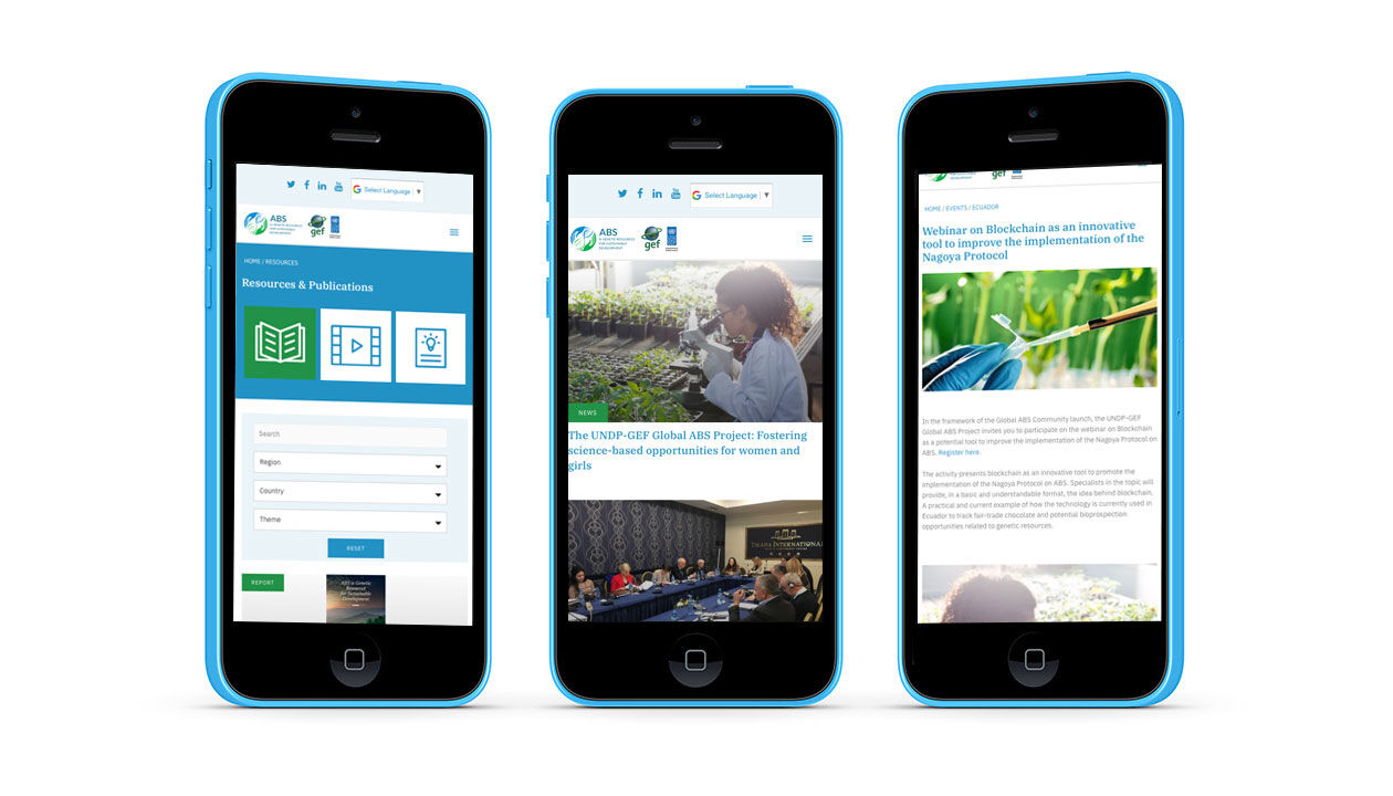 The Global ABS Project website on three phones