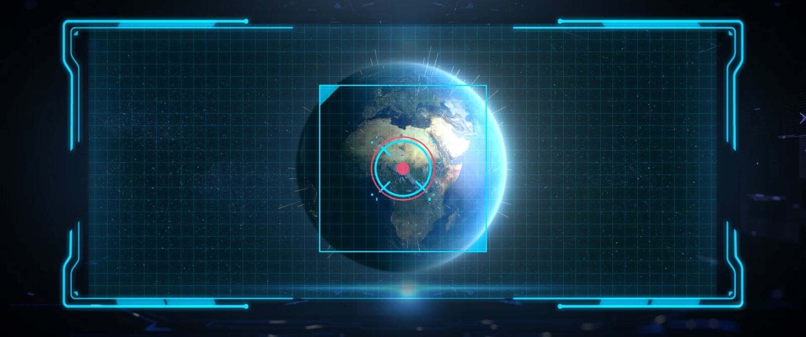 Film still: the Earth framed in a digital display