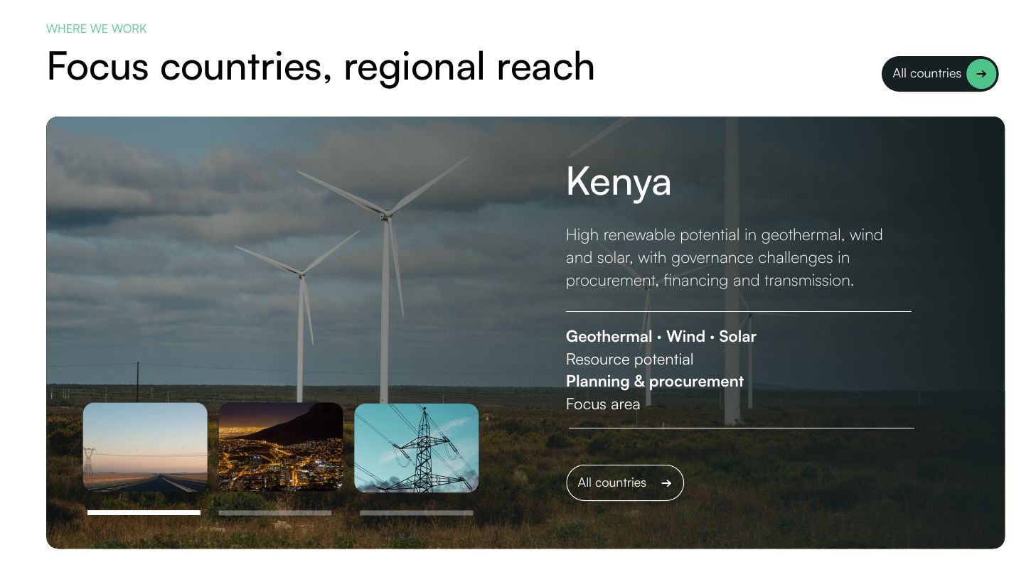 Focus country panel for Kenya, with its renewable resources and focus area