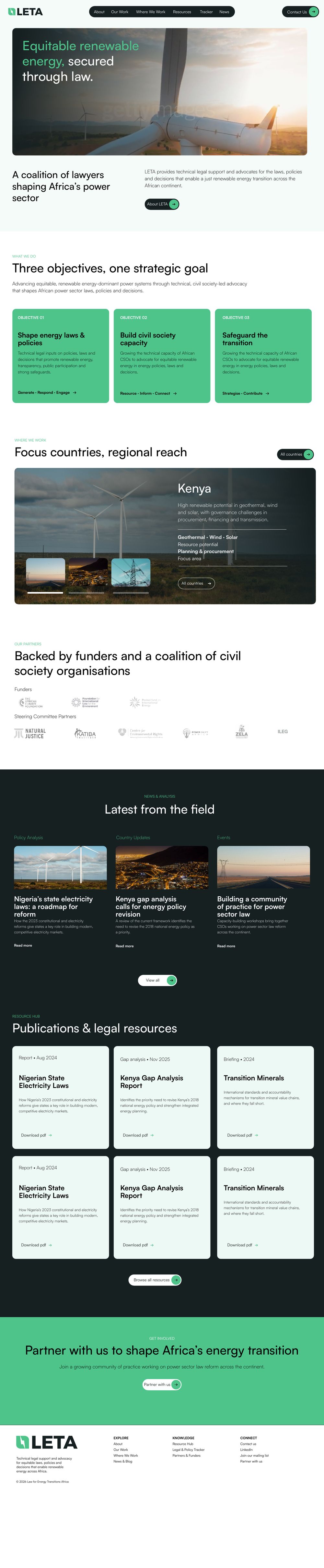 Law for Energy Transitions Africa website homepage, full length