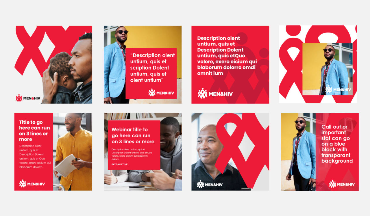 Men & HIV social media templates in red, with photographs of men