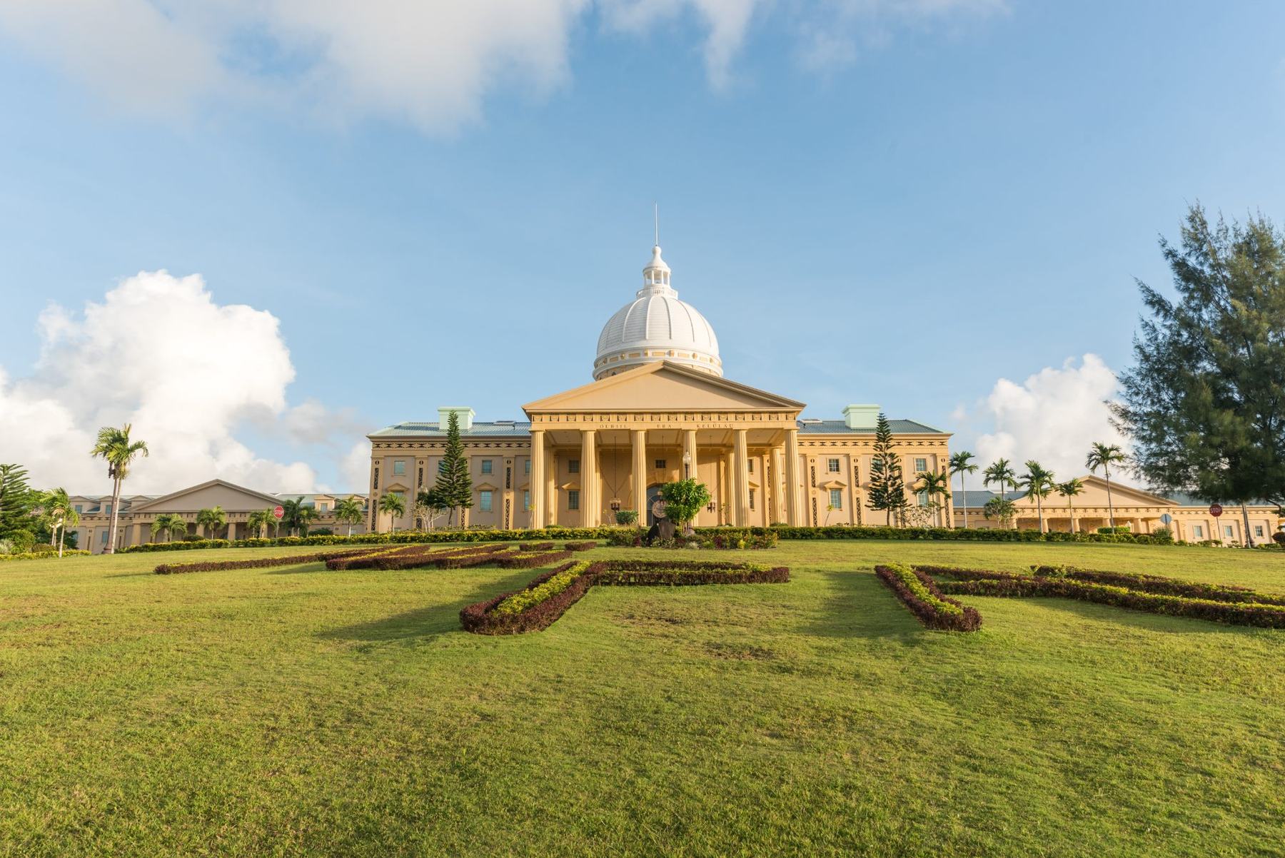 The front of the Palau National Congress across its lawn