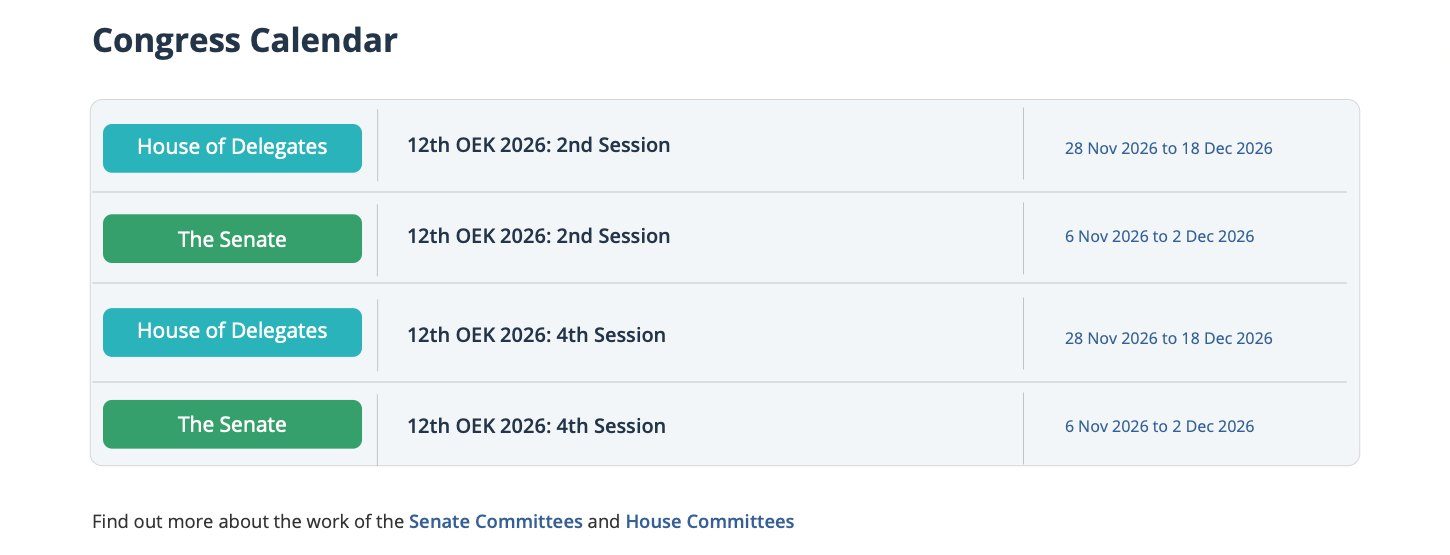 Congress calendar of sessions