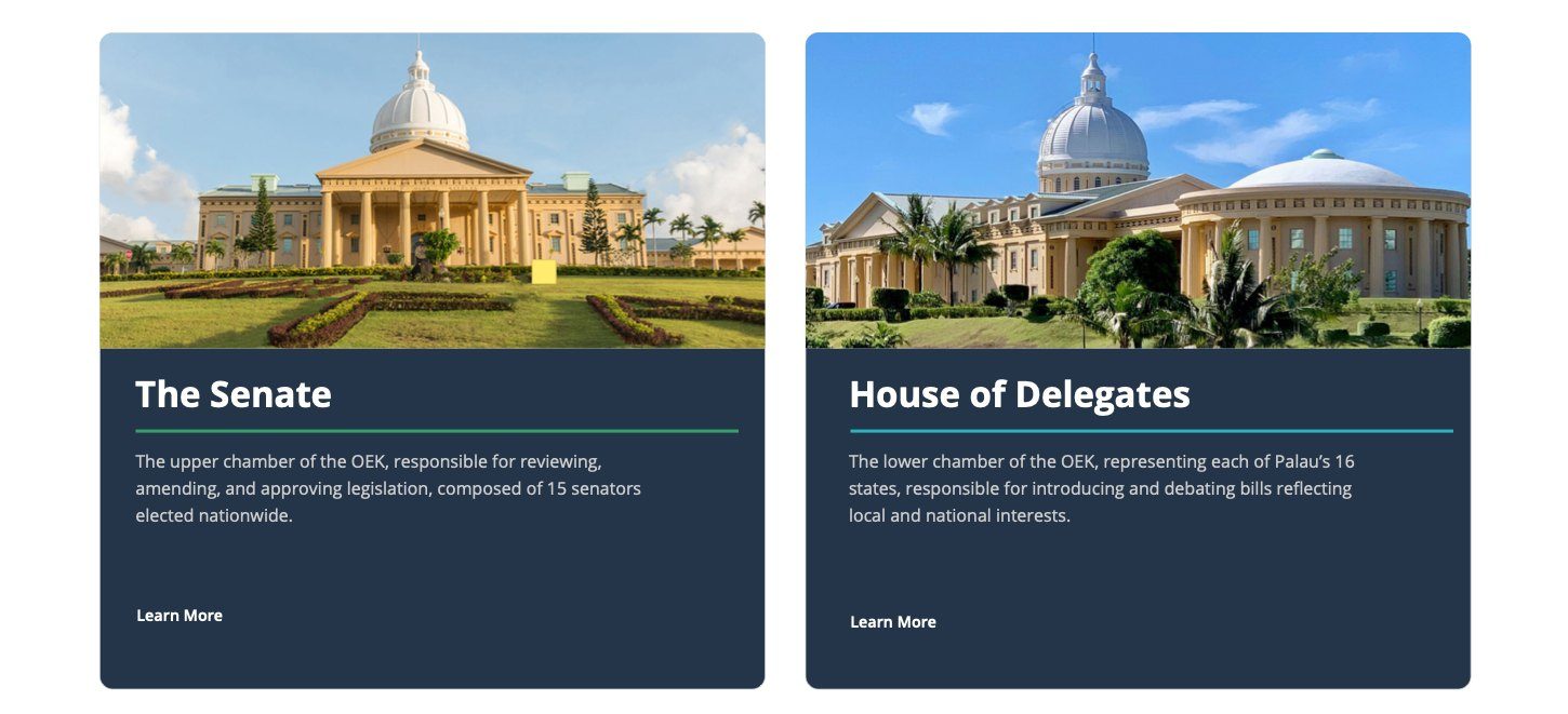 Senate and House of Delegates cards on the OEK homepage