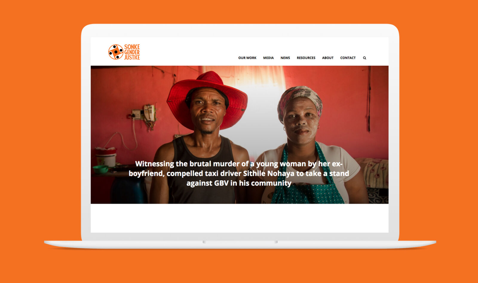 The Sonke Gender Justice homepage on a laptop