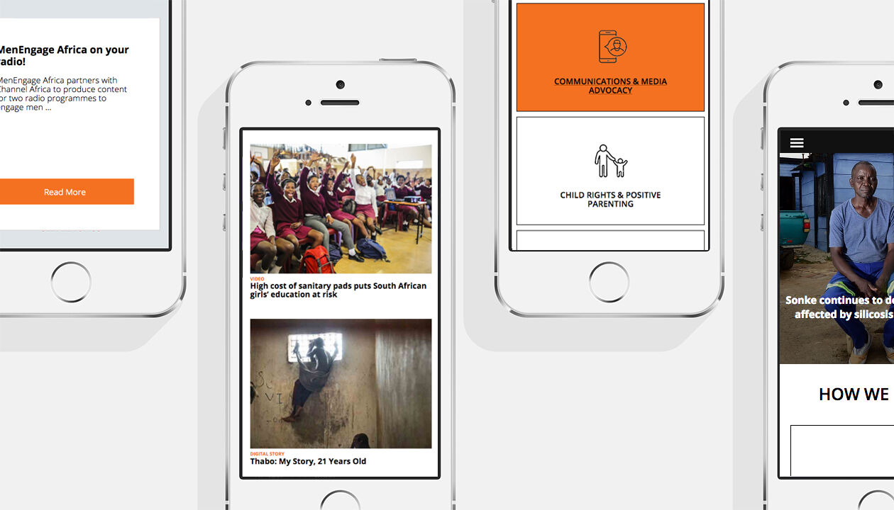 Sonke Gender Justice web pages on several phones