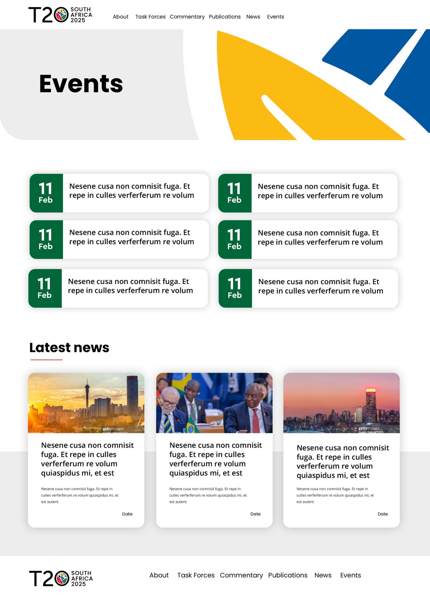 The Events page, with dates in green blocks