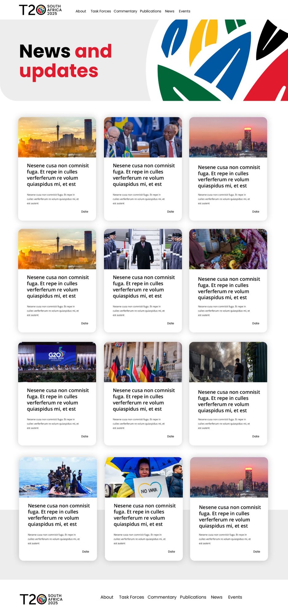 The News and updates page, a grid of story cards