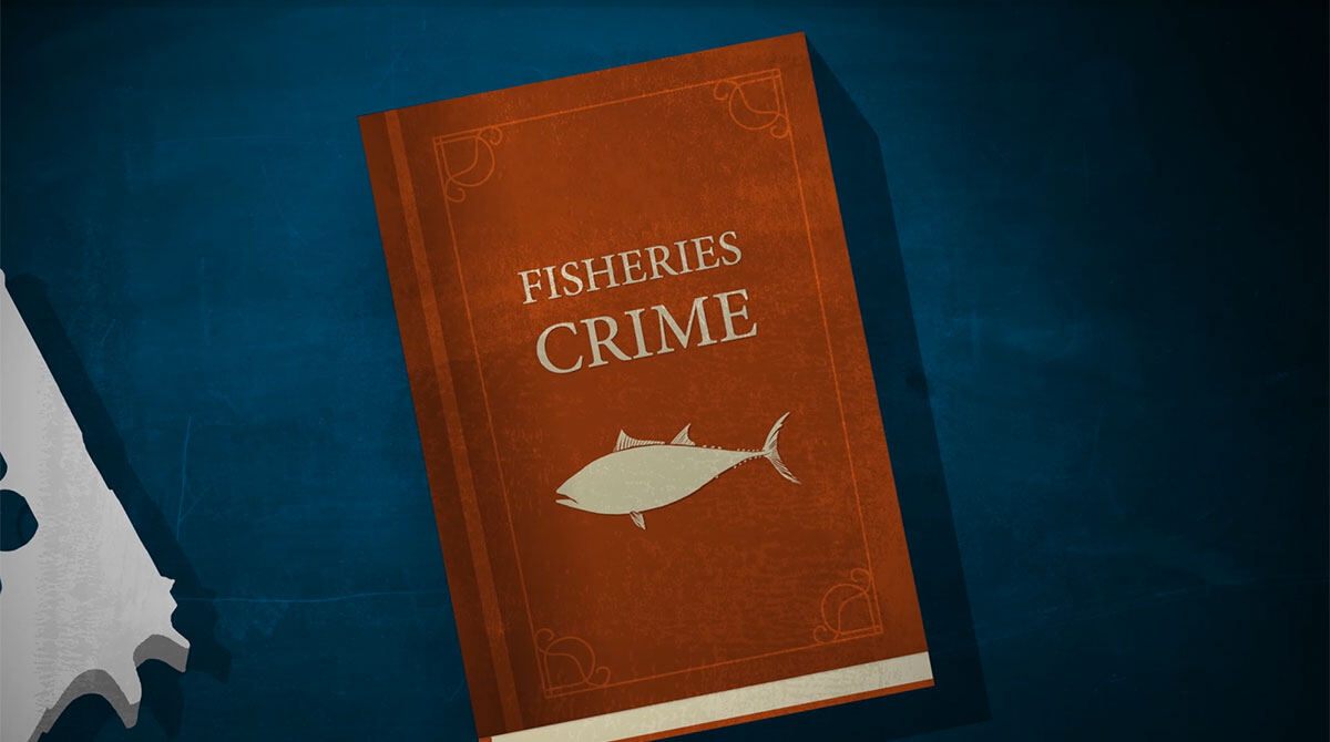 Animation still: a law book titled Fisheries Crime