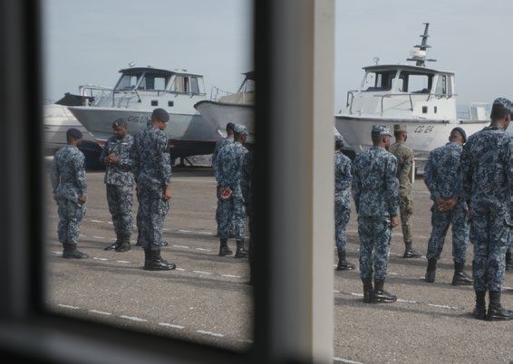 Coastguard officers on parade